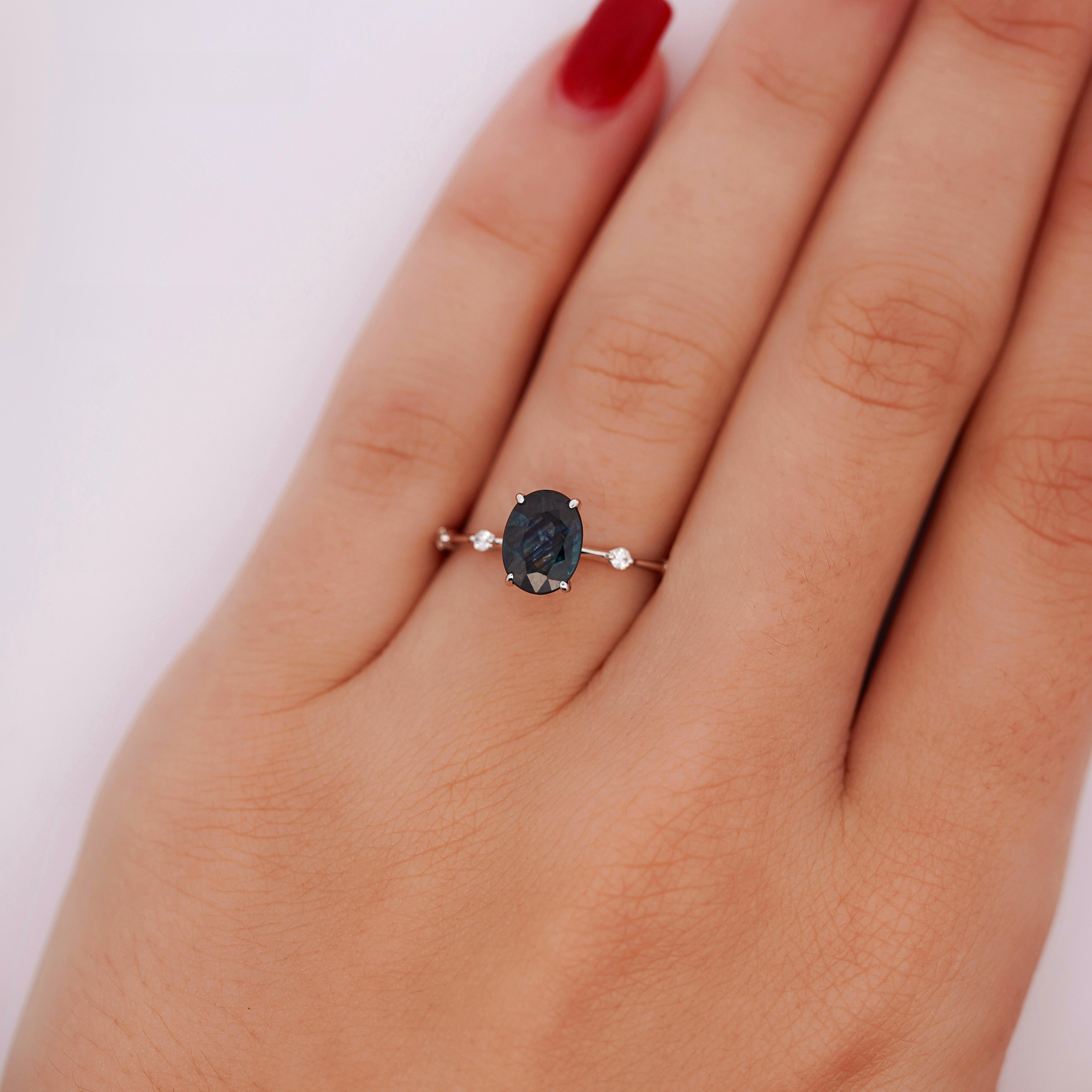 1,17 Karat Ovalschliff Saphir dünner Diamantring 14K Goldring im Zustand „Neu“ im Angebot in Miami, FL