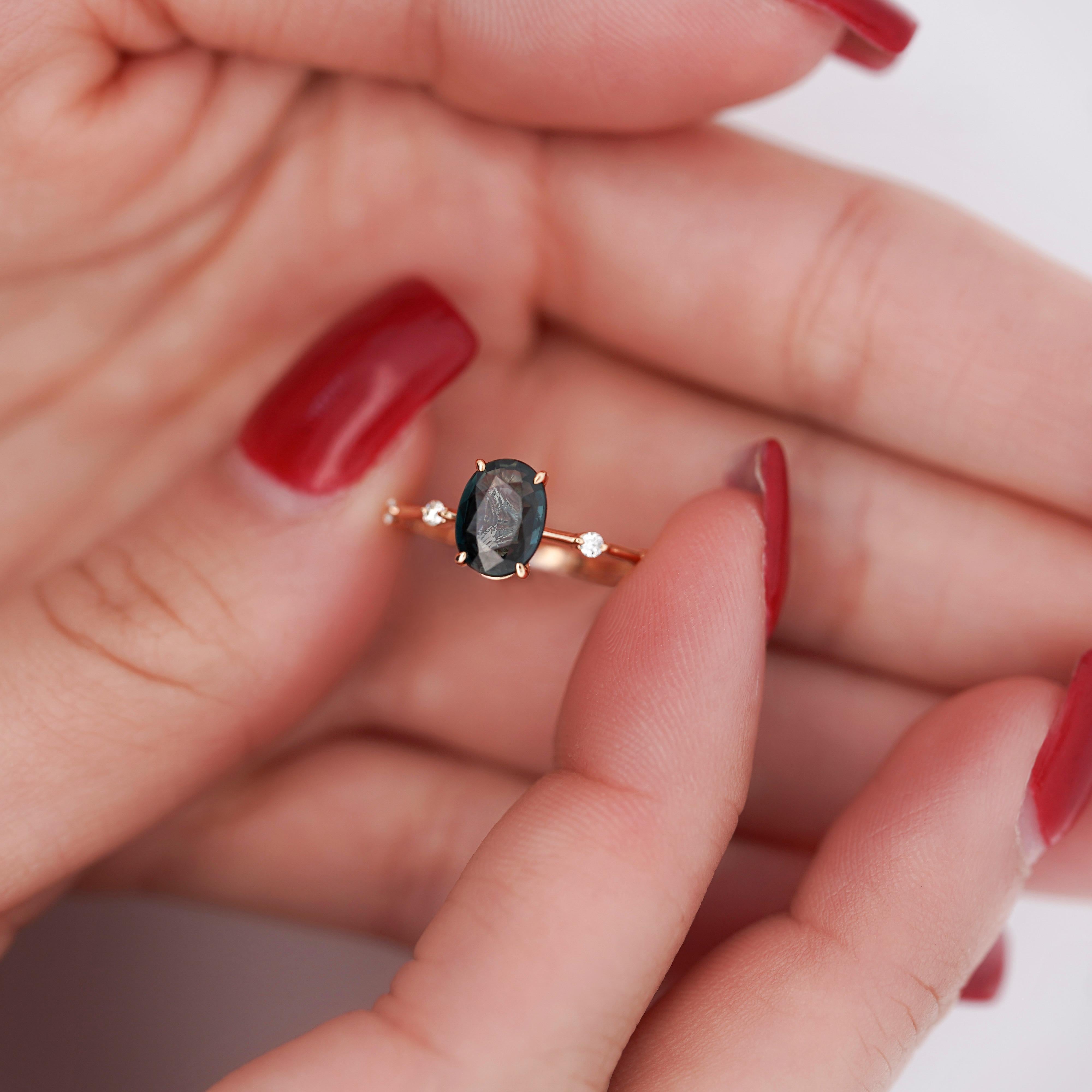1,17 Karat Ovalschliff Saphir dünner Diamantring 14K Goldring im Angebot 2