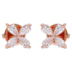 1.17 Carat Pear Shape Diamond Flower Stud Earrings 18 Karat Rose Gold Jewelry