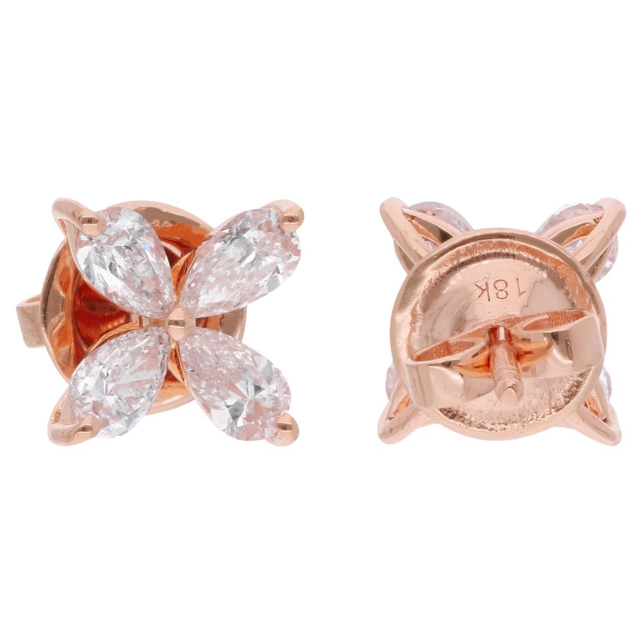 1,17 Karat birnenförmige Diamant-Blumen-Ohrstecker aus 18 Karat Roségold Schmuck