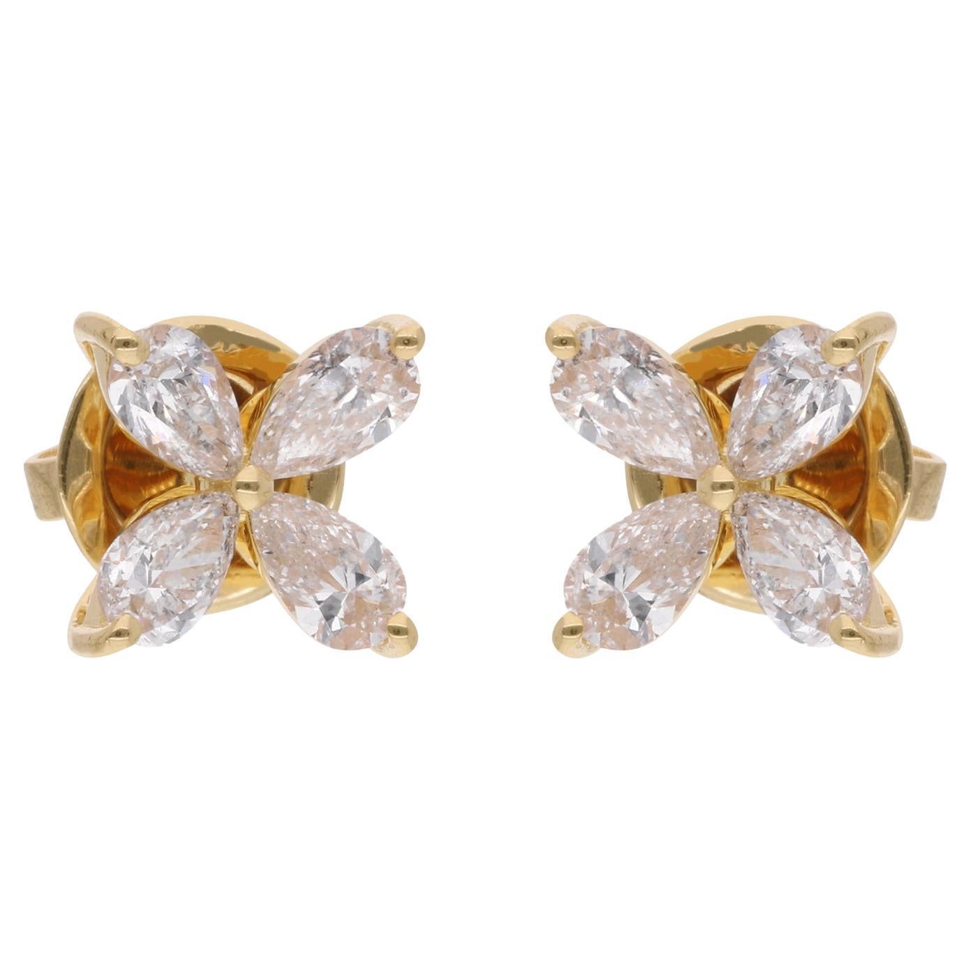 Pendientes de oro amarillo de 18 quilates con forma de pera y flor de diamantes de 1,17 quilates