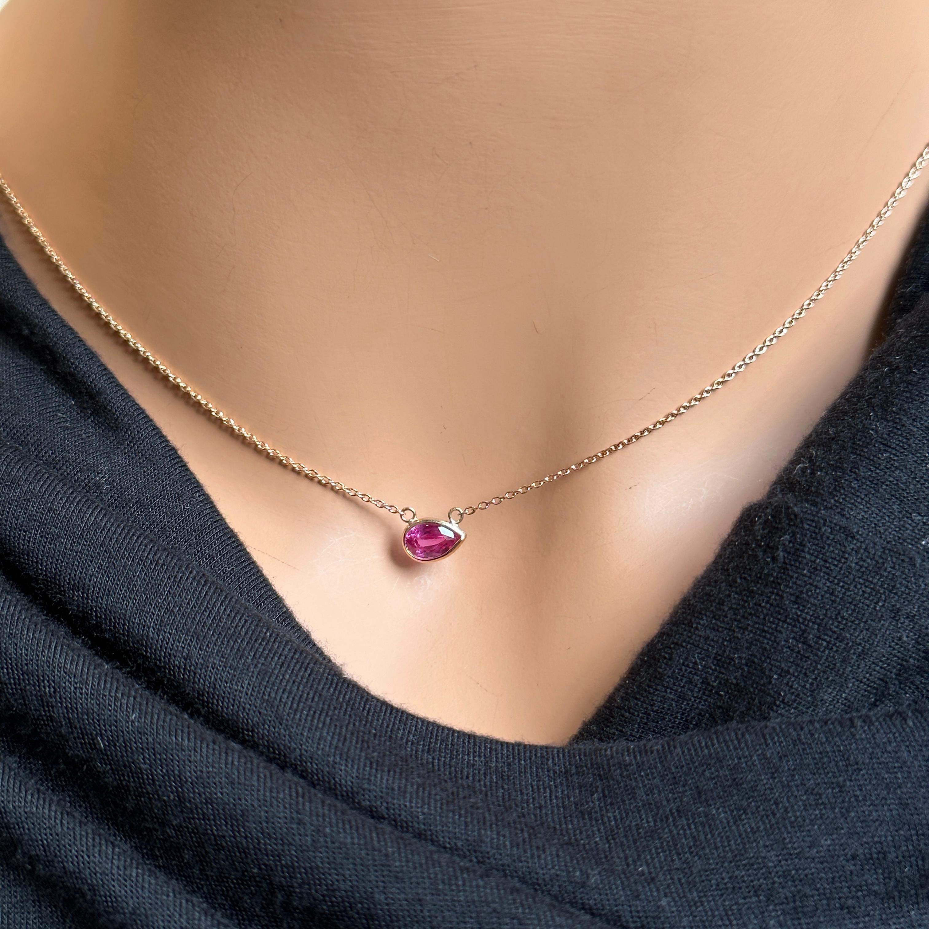 A fashion necklace crafted in 14k rose gold with a main stone of a pear-shaped pink sapphire weighing 1.17 carats and certified as a Sapphire would be a stunning and elegant choice. Pink sapphires are known for their delicate and romantic color, and
