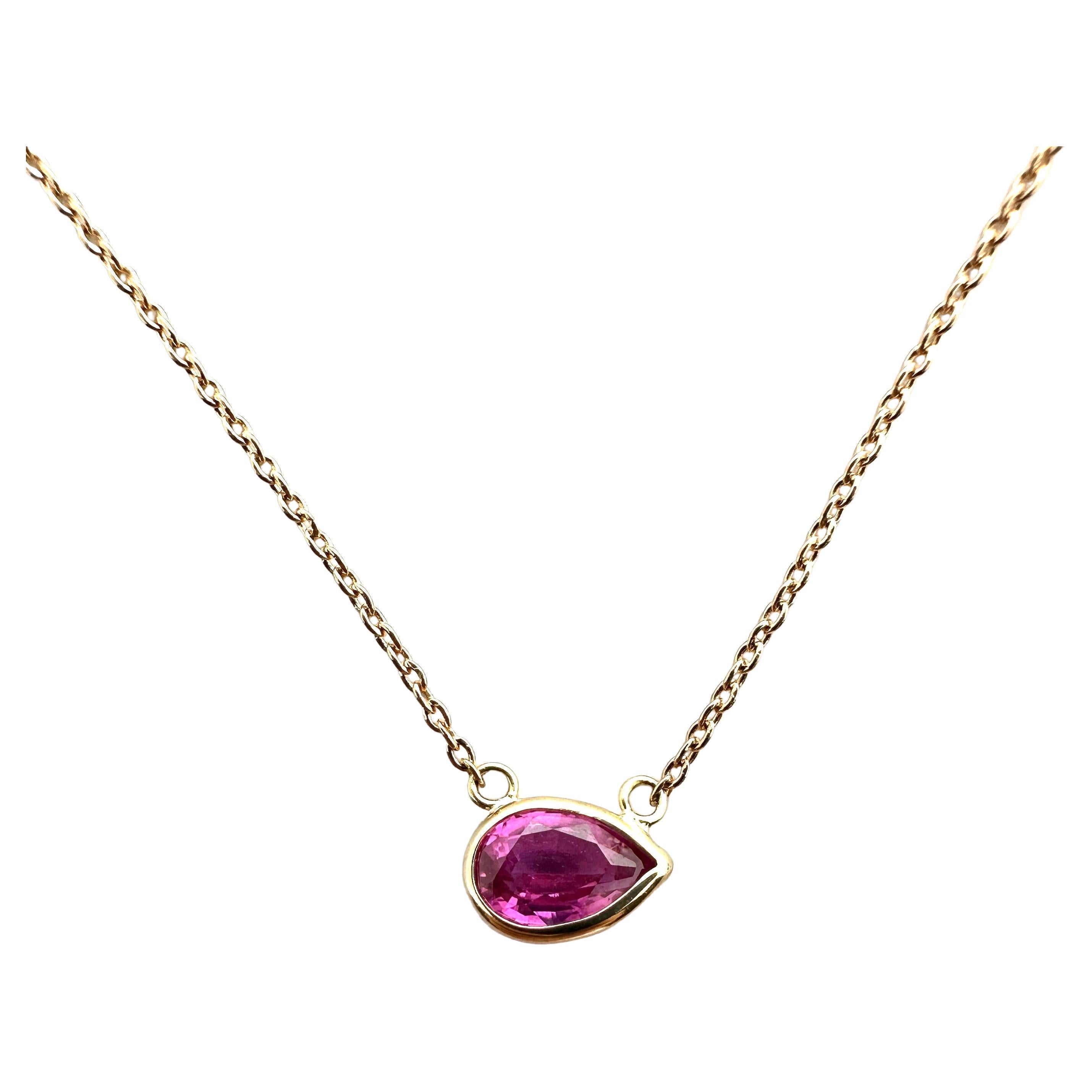 1.17 Carat Pink Sapphire Pear & Fashion Necklaces Berberyn Certified In 14K RG For Sale