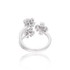 1.17 Carat Round & Pear Diamond Flower Ring 18 Karat White Gold Handmade Jewelry