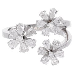 Anello con fiore di diamante rotondo e a pera da 1,17 carati Gioielli fatti a mano in oro bianco 18 carati