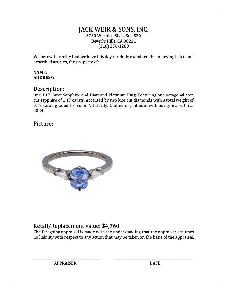 1.17 Carat Sapphire and Diamond Platinum Ring For Sale 1