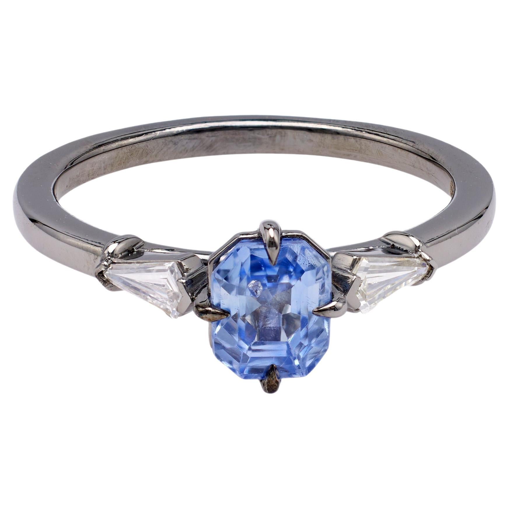 1.17 Carat Sapphire and Diamond Platinum Ring For Sale