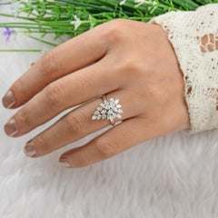 1.17 Ct SI/HI Pear Cut Diamond Cocktail Ring in 14K Solid White Gold Jewelry