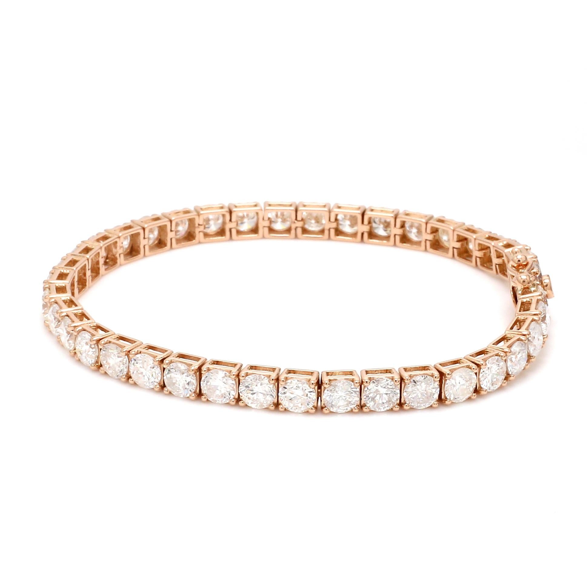 Modern 11.7 Carat SI Clarity HI Color Round Diamond Bracelet 18 Karat Rose Gold Jewelry For Sale