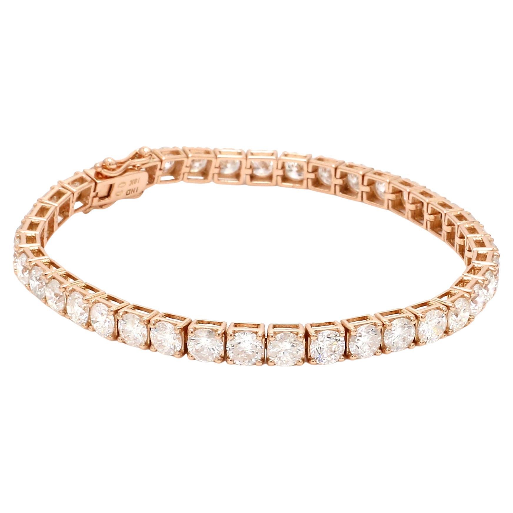 11.7 Carat SI Clarity HI Color Round Diamond Bracelet 18 Karat Rose Gold Jewelry For Sale