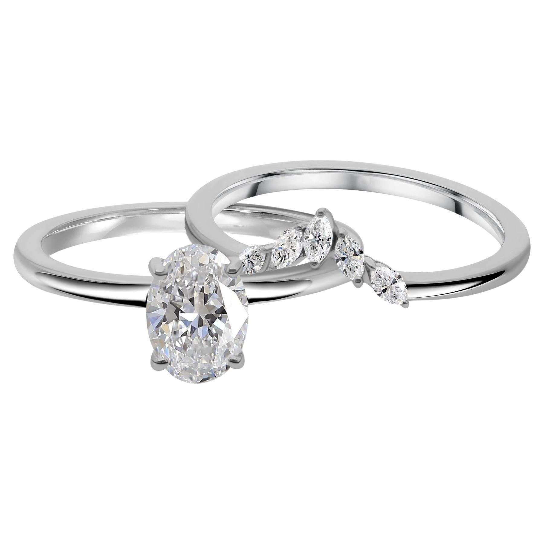 1,17 Karat SI/H Diamant Solitär Hochzeit Chevron Band Ring 14 Karat Weißgold