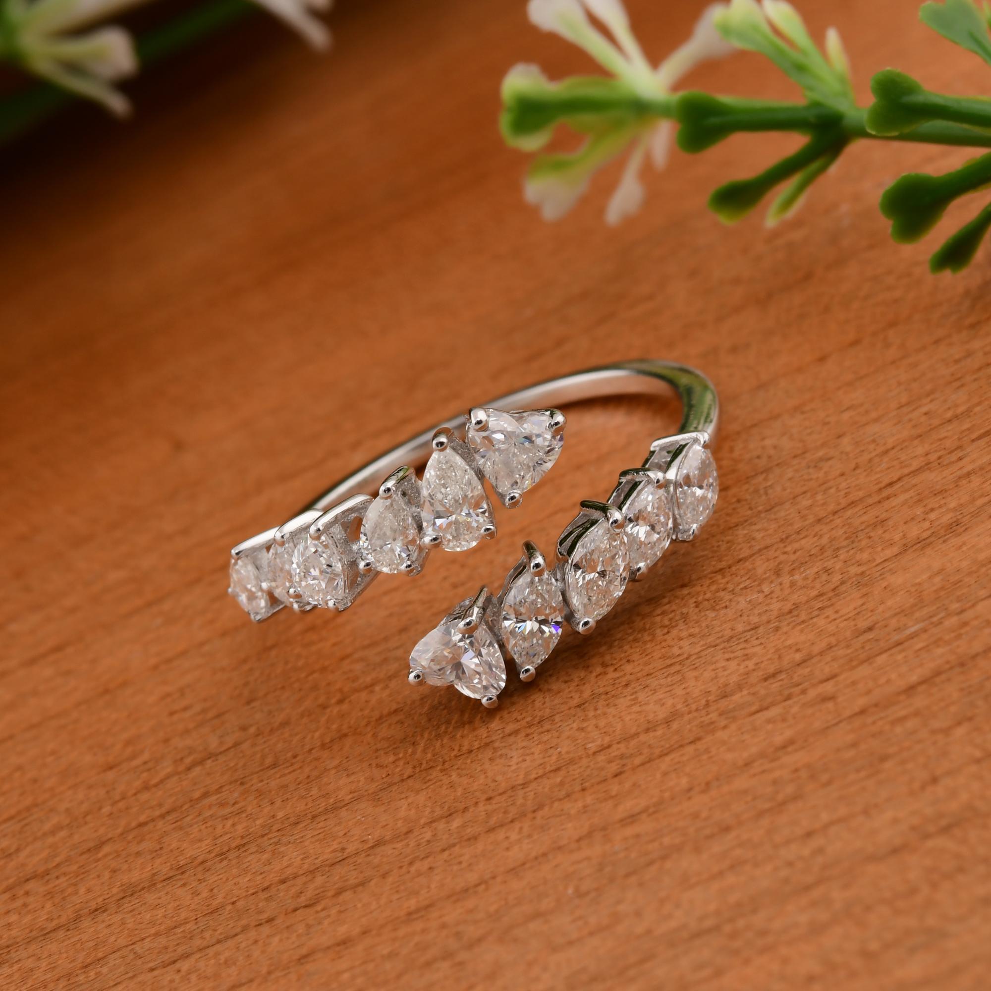 Taille poire 1.17 Carat SI/H Pear Heart Brilliant Cut Diamond Ring 18k White Gold Jewelry en vente