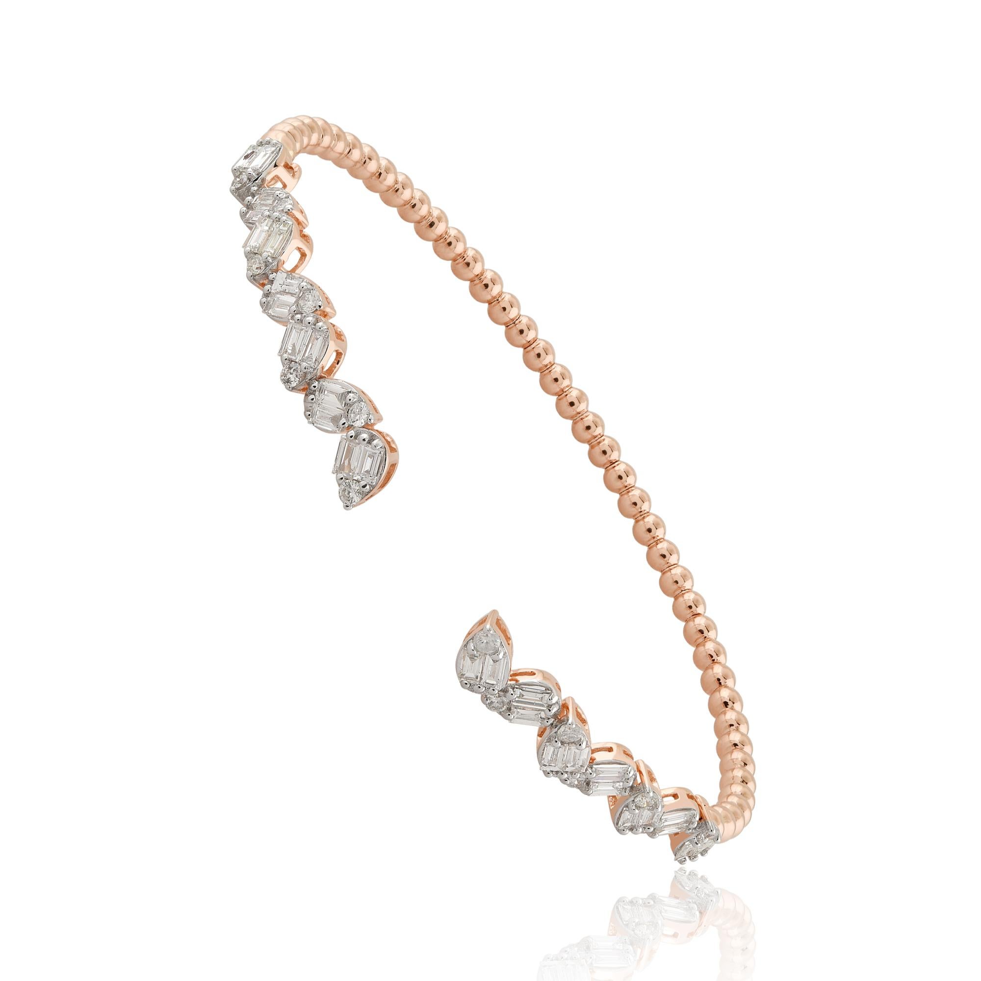 Code :- SEB-6309B
Gross Wt :- 9.03 gm
18k Rose Gold Wt. :- 8.80 gm
Natural Diamond Wt. :- 1.17 Carat ( AVERAGE DIAMOND CLARITY SI1-SI2 & COLOR H-I )
Bangle Length :- 59 mm approx. ( Outer Diameter )

✦ Sizing
.....................
We can adjust most
