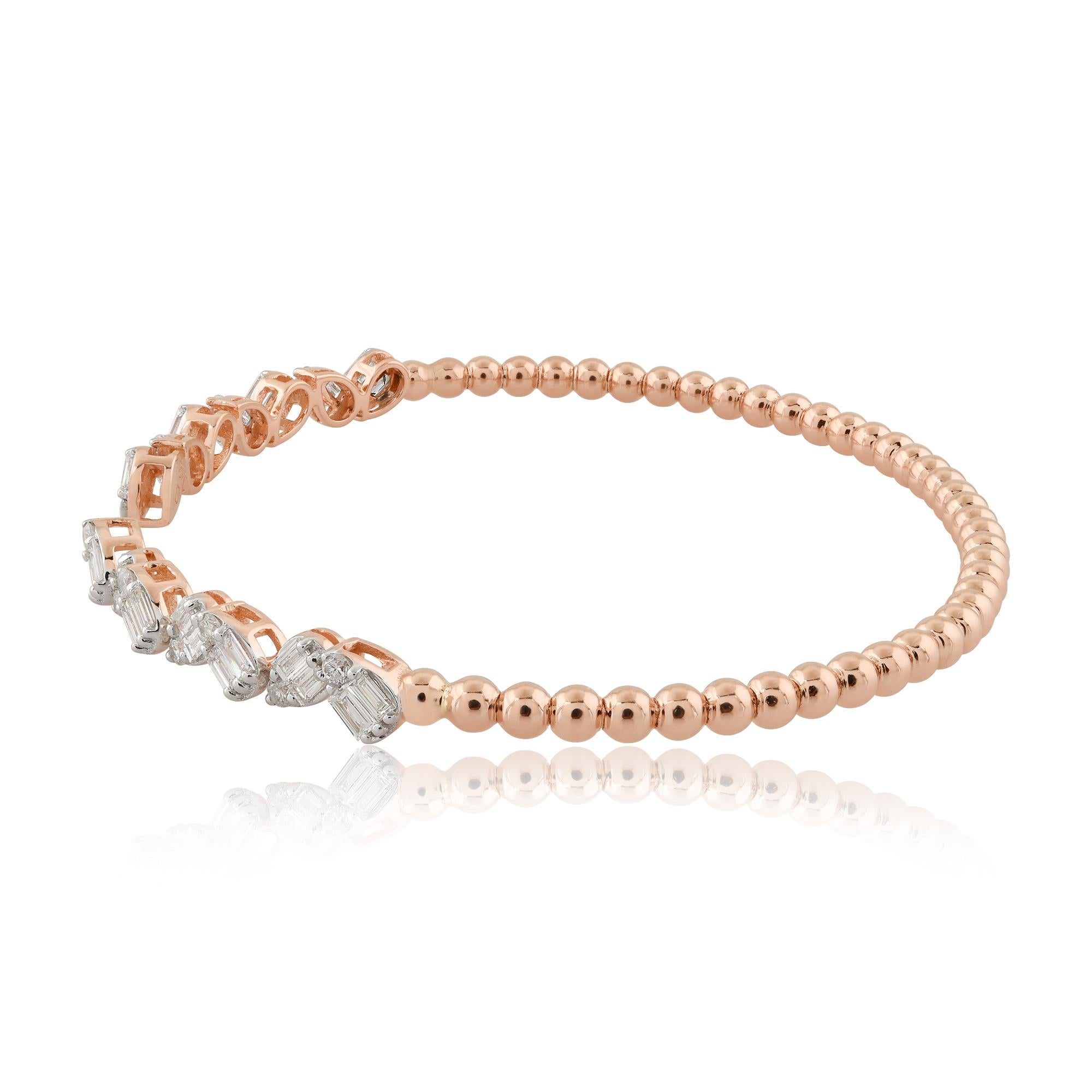 Moderne Bracelet manchette fine en or rose 18 carats avec diamants baguettes SI/HI de 1,17 carat en vente
