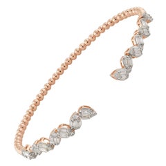 1.17 Carat SI/HI Baguette Diamond Cuff Bangle Fine Bracelet 18 Karat Rose Gold