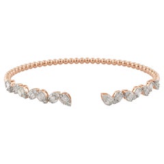 Bracelet manchette fine en or rose 18 carats avec diamants baguettes SI/HI de 1,17 carat