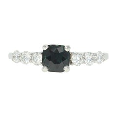 1.17 Carat Square Cushion Cut Sapphire and Diamond Engagement Ring Platinum