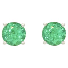 1.17 Carat t.w. Round Natural Colombian Emerald Stud Earrings in White Gold