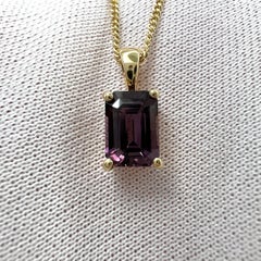 1.17 Carat Vivid Pink Purple Spinel Emerald Cut Yellow Gold Pendant Necklace