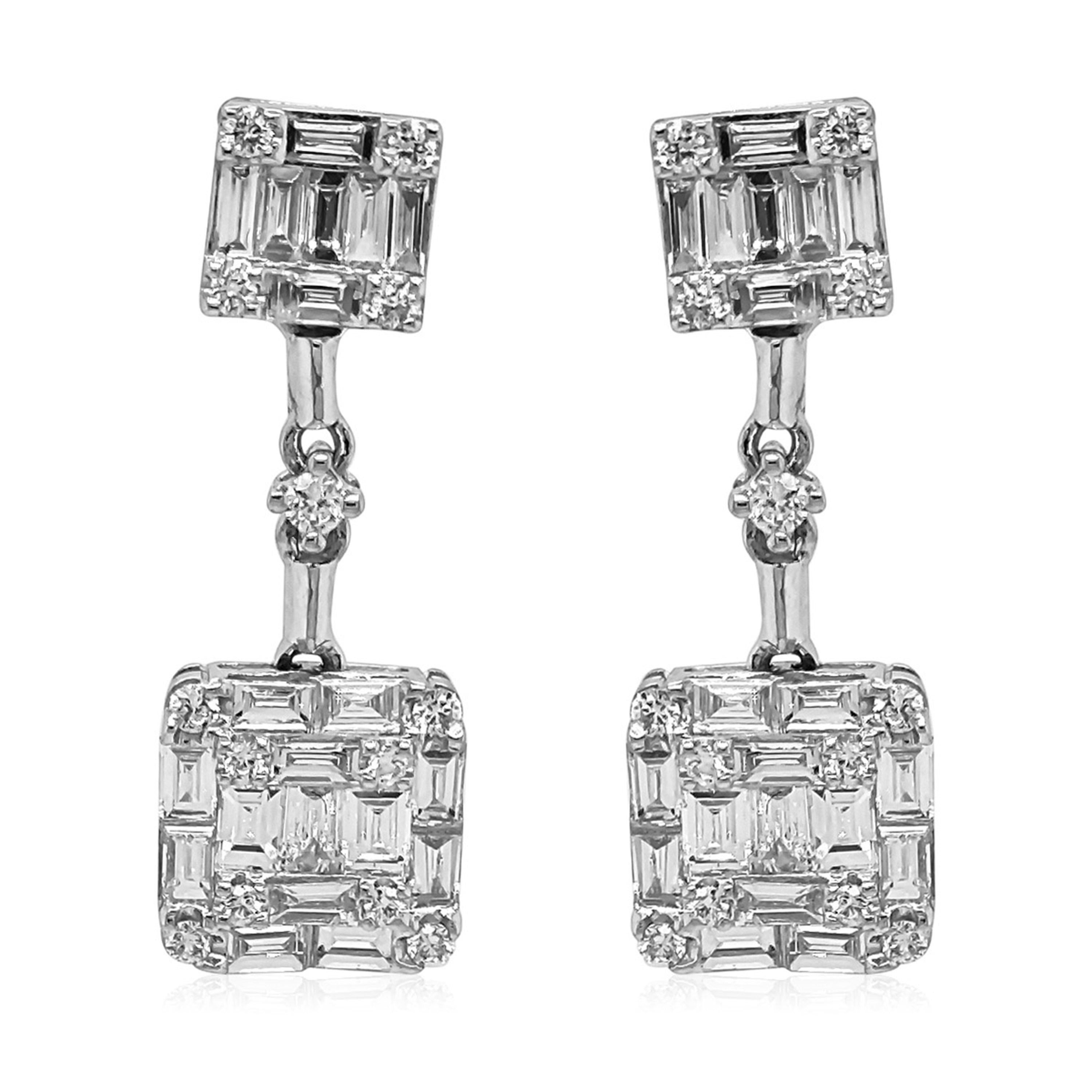 Taille mixte Boucles d'oreilles en or blanc avec diamant blanc de 1.17 carats en vente