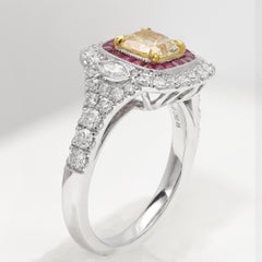 1.17 Carat Yellow Diamond Ring Natural Ruby 18K Gold Art Deco Jewelry
