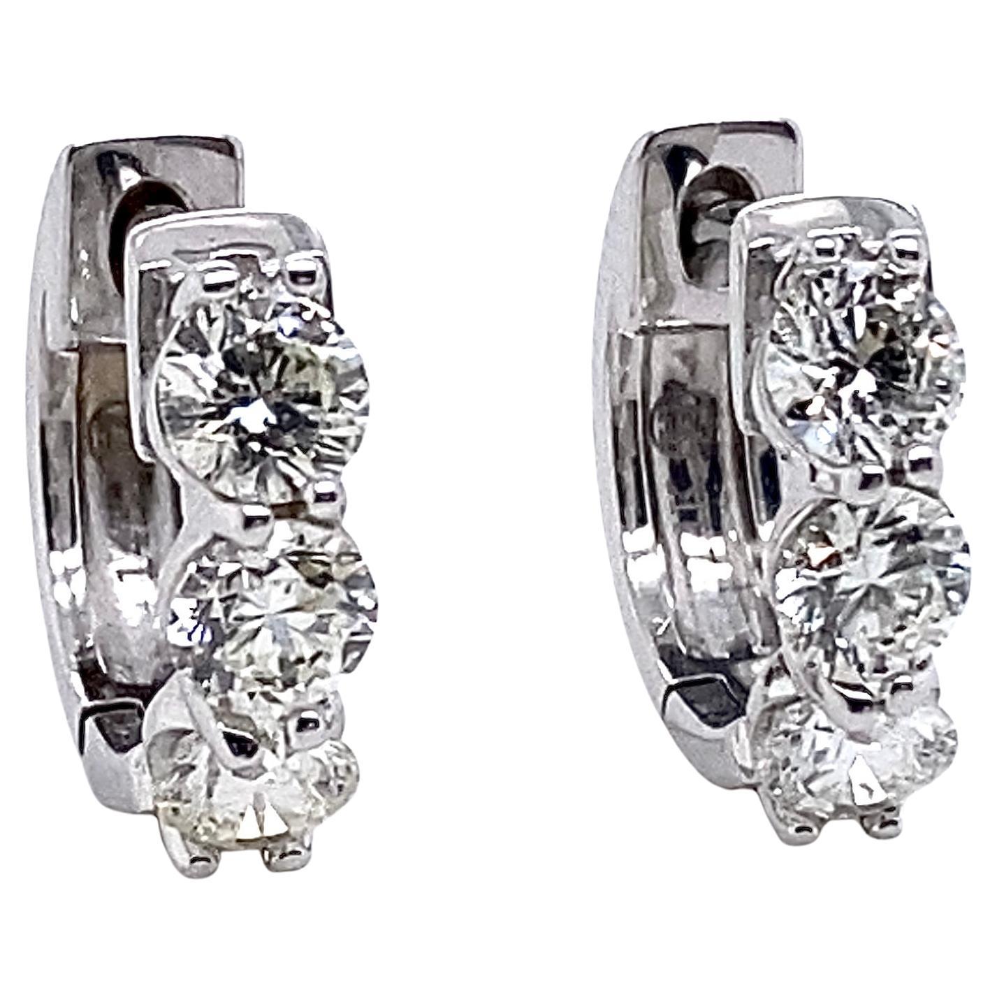1.17 Carats 12mm Huggie Hoops 14K White Gold with 6 Diamonds