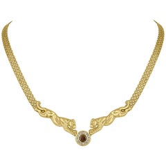 1.17 Carats Champagne Diamond Yellow Gold Panther Necklace