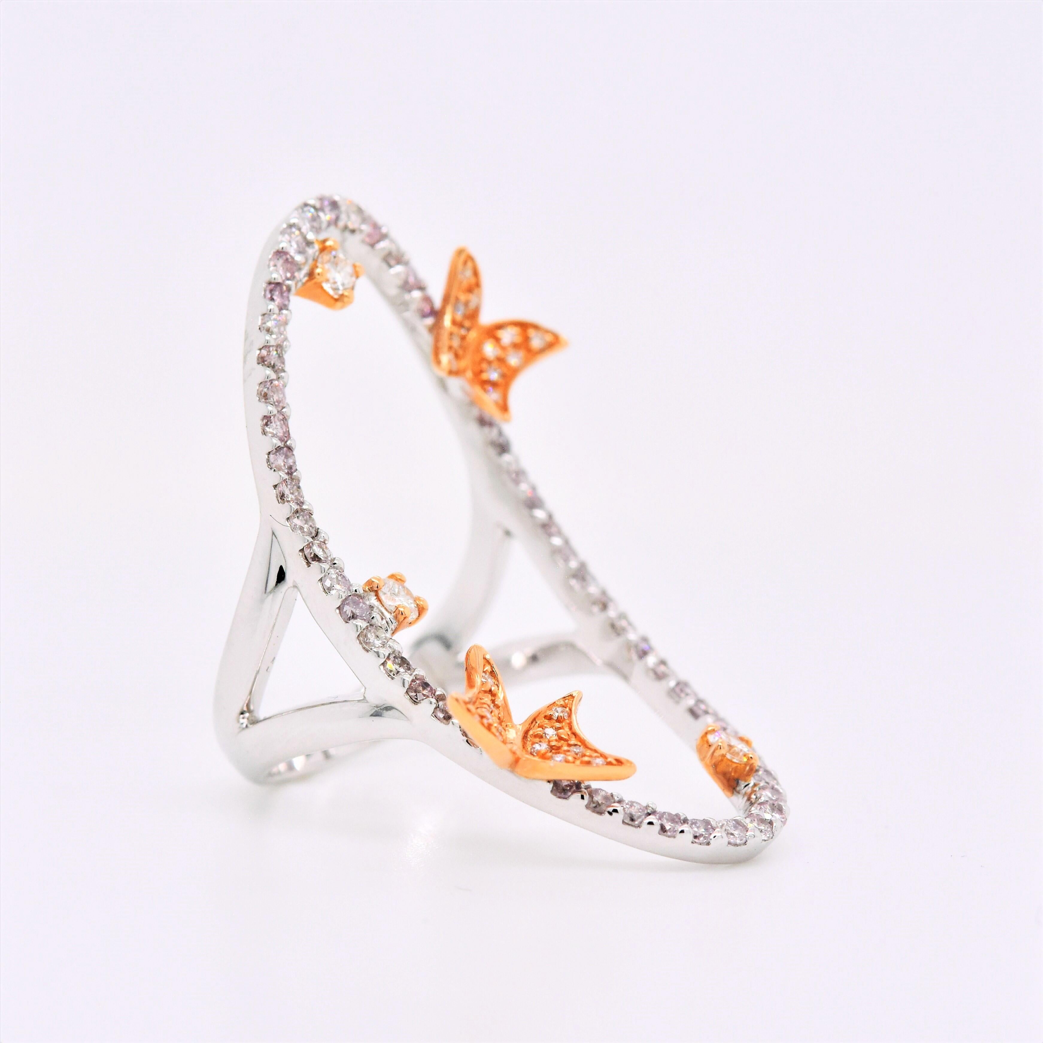 Contemporary 1.17 Carat Natural Fancy Pink Diamond Shine Ring Dazzling Butterflies