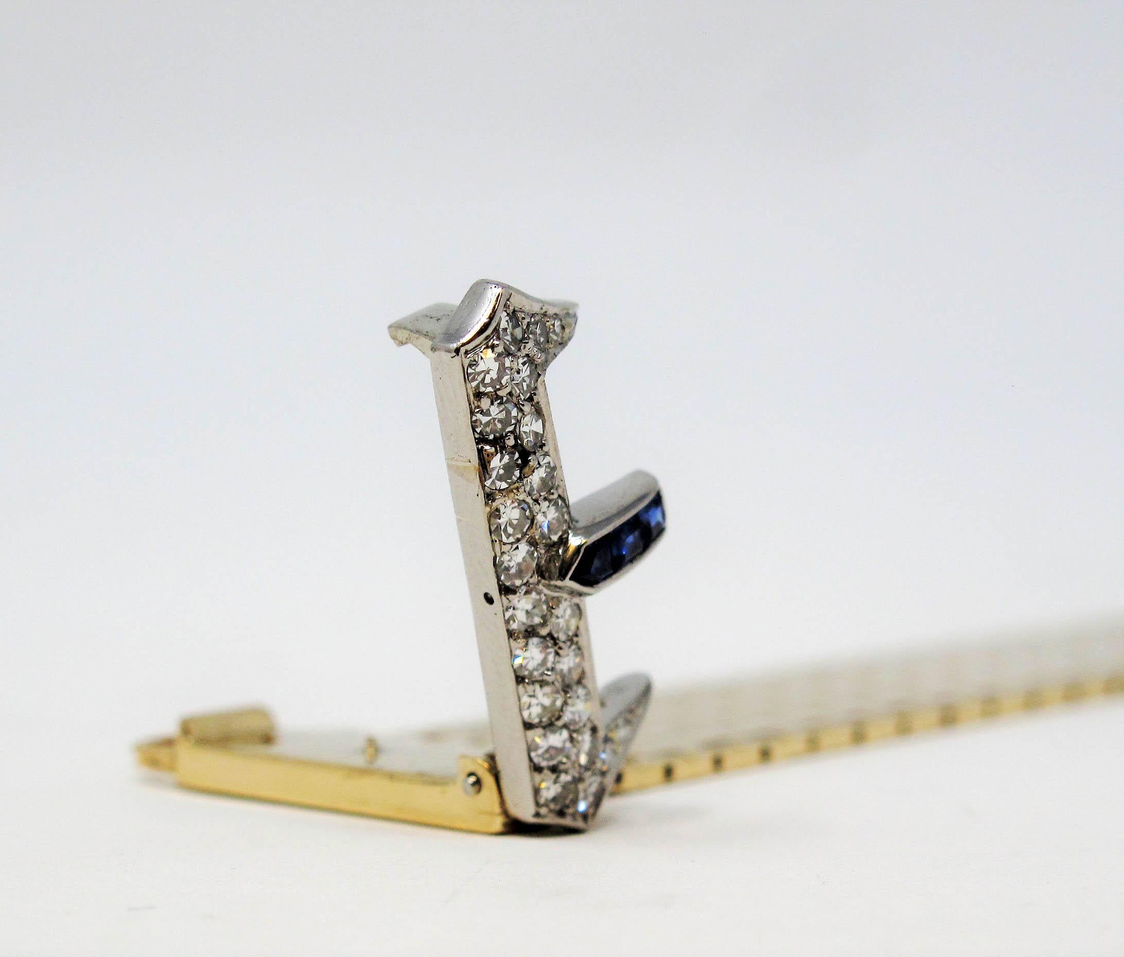 1.17 Carat Total Sapphire and Diamond Brick Link Buckle Bracelet 14 Karat Gold 4