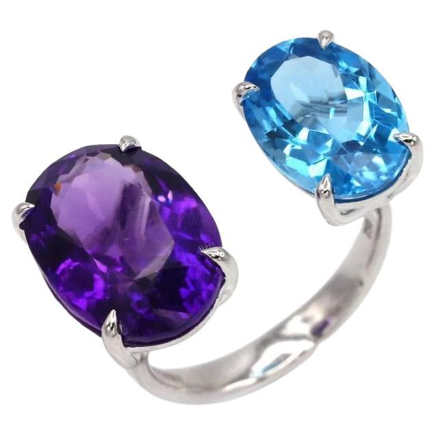 11.7 Ct Amethyst Blue Topaz 18 K White Gold Cocktail Ring For Sale