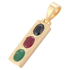 1.17 ct Emerald Ruby Sapphire Pendant Studded in 18K Solid Yellow Gold 