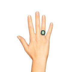 11.7 Ct. Ethiopian Opal Emerald Sapphire Antique Style Cocktail Ring in 18K Gold