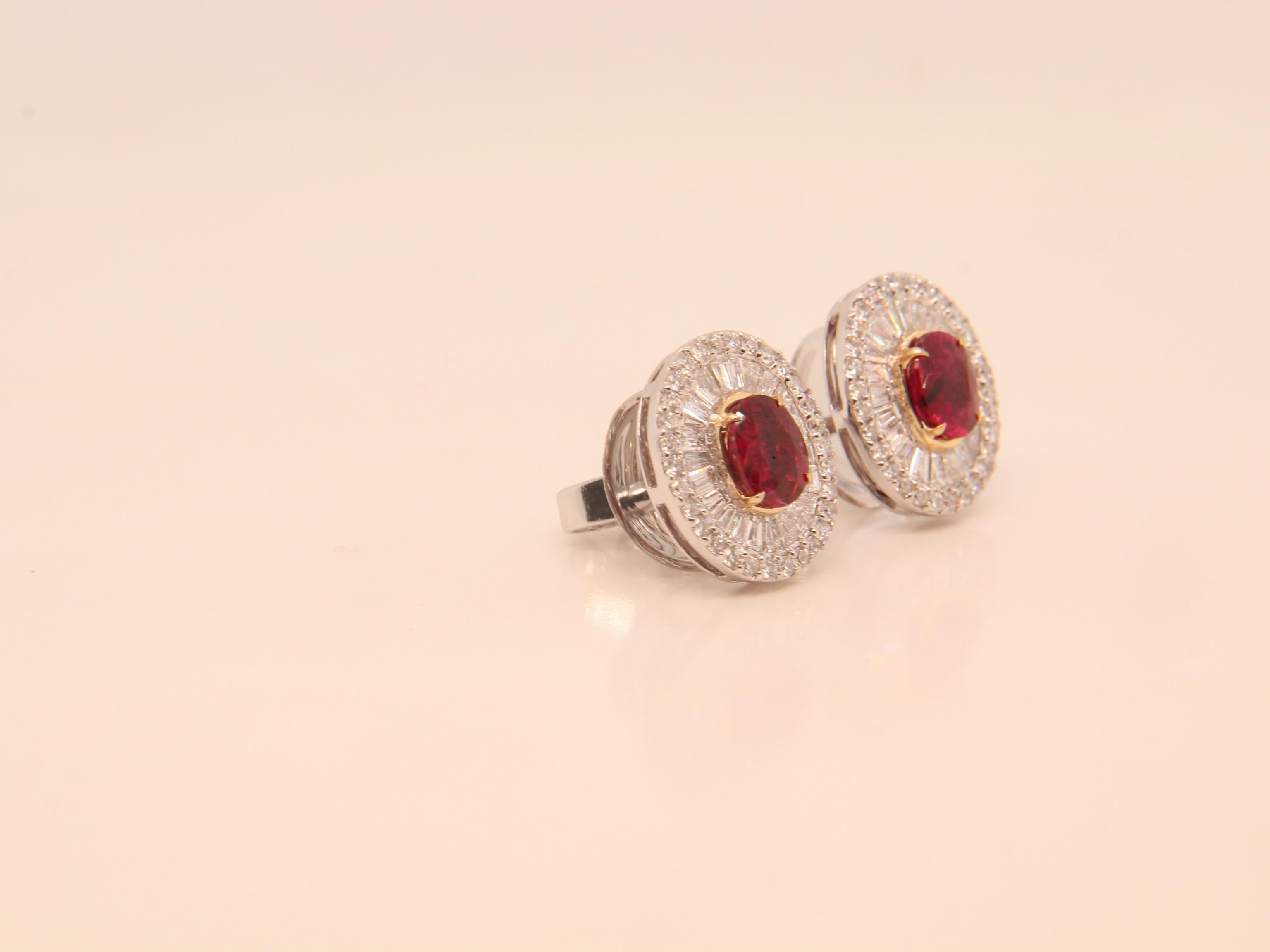 Oval Cut 1.17 Ct GRS Pigeon Blood Burmese No Heat Ruby Diamond Earring in 18 Karat Gold