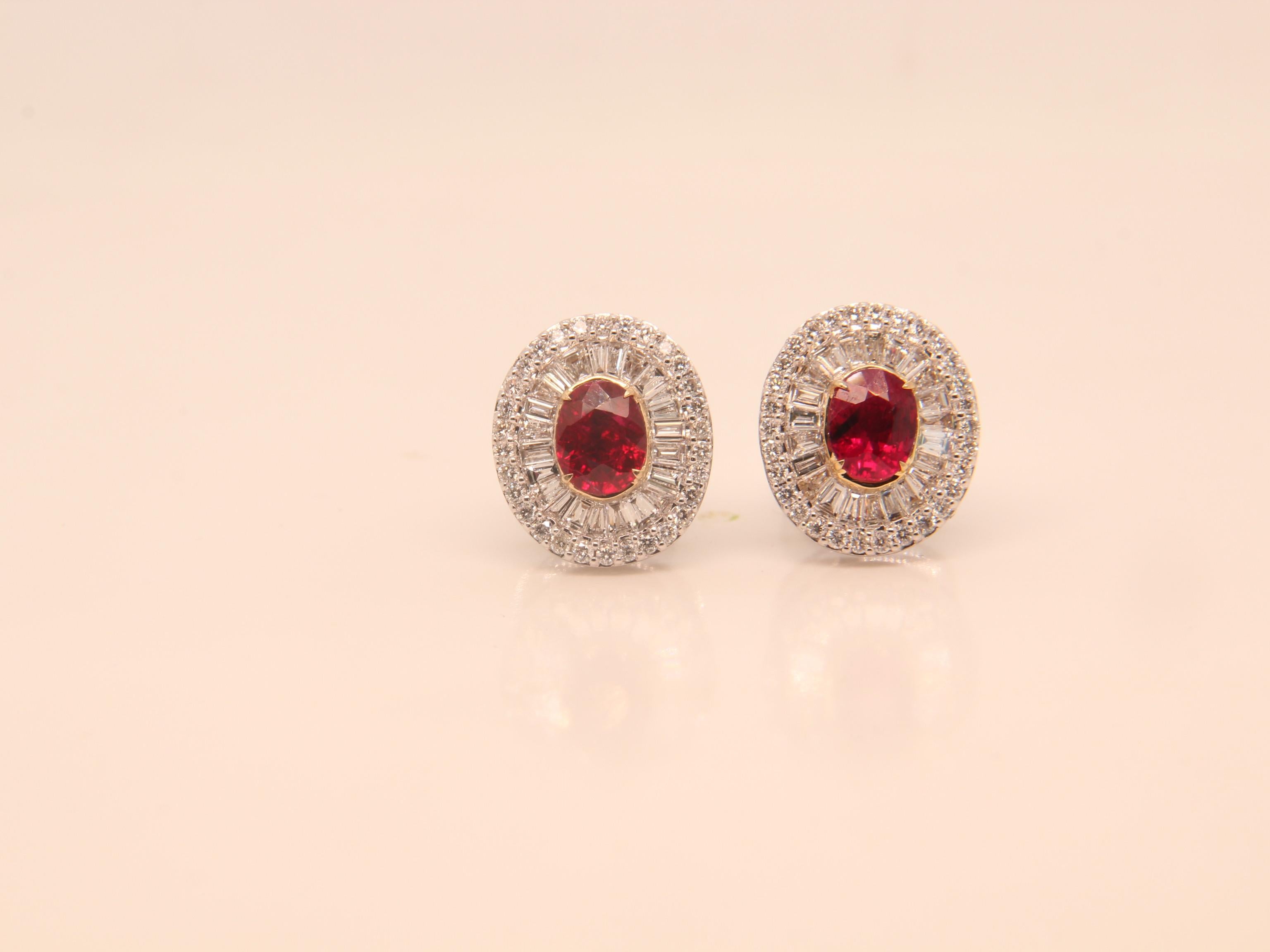 1.17 Ct GRS Pigeon Blood Burmese No Heat Ruby Diamond Earring in 18 Karat Gold In New Condition In Bangkok, TH
