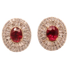 1.17 Ct GRS Pigeon Blood Burmese No Heat Ruby Diamond Earring in 18 Karat Gold