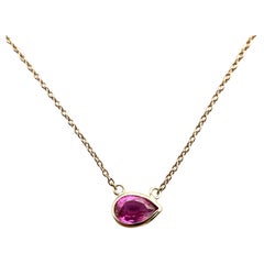 1.17 Ct Certified Pink Sapphire Pear Cut Solitaire Necklace in 14k RG