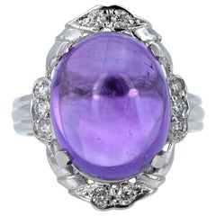 14 Karat Weißgold Ring mit 11,70 Karat Amethyst und Diamant im Vintage-Stil