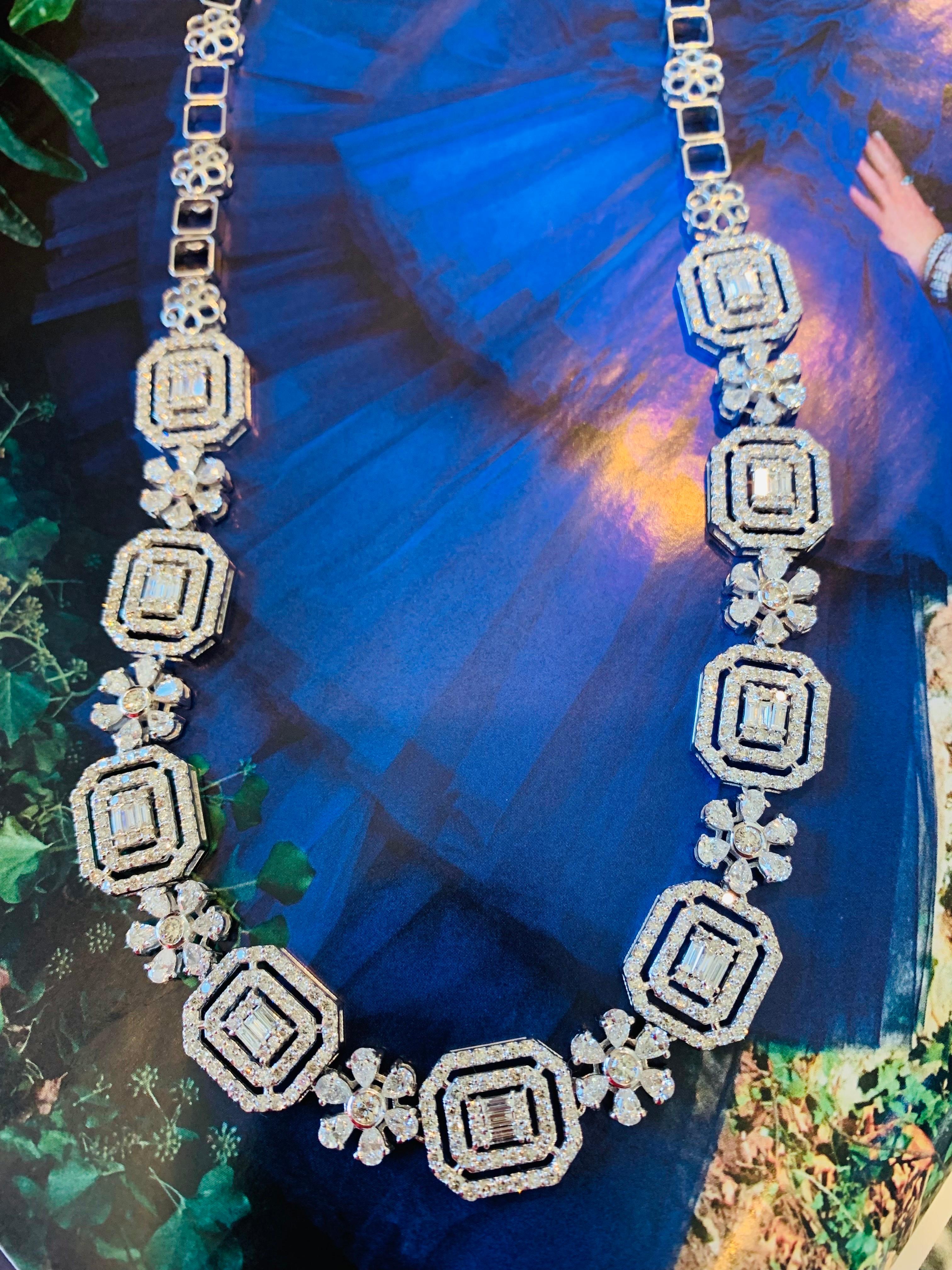 Women's 11.70 Carat Diamond 14 Karat White Gold Statement Necklace For Sale