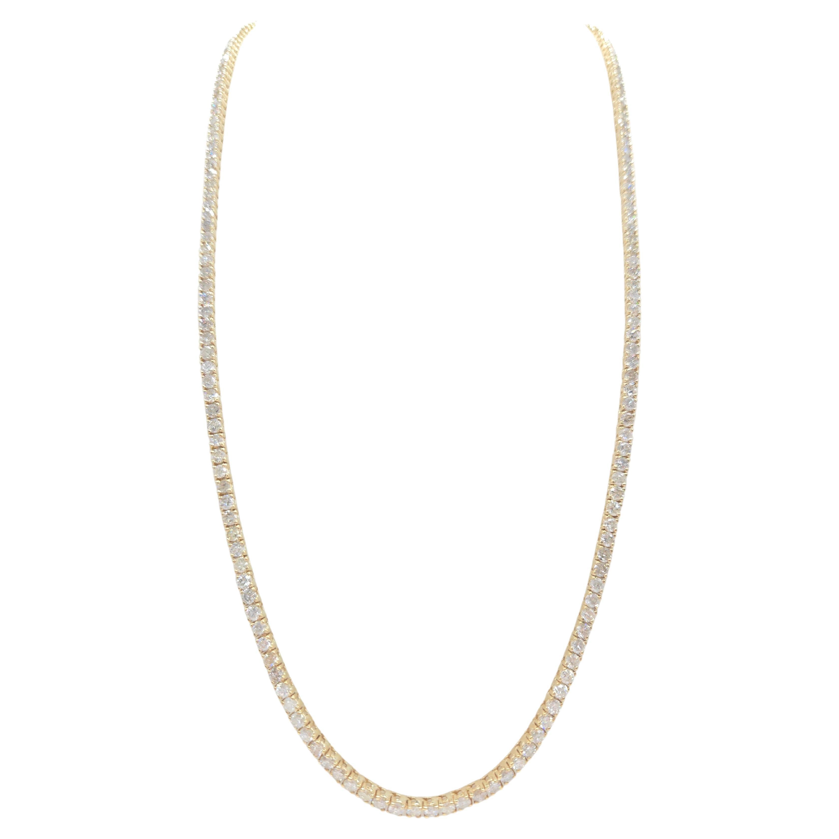 11.70 Carat Natural Diamond Tennis Necklace in 14K Yellow Gold 16"