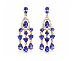 11.70 Ct Tanzanite Diamond Earrings 2.10 Ct Natural Diamond HI VS 14k Gold Studs
