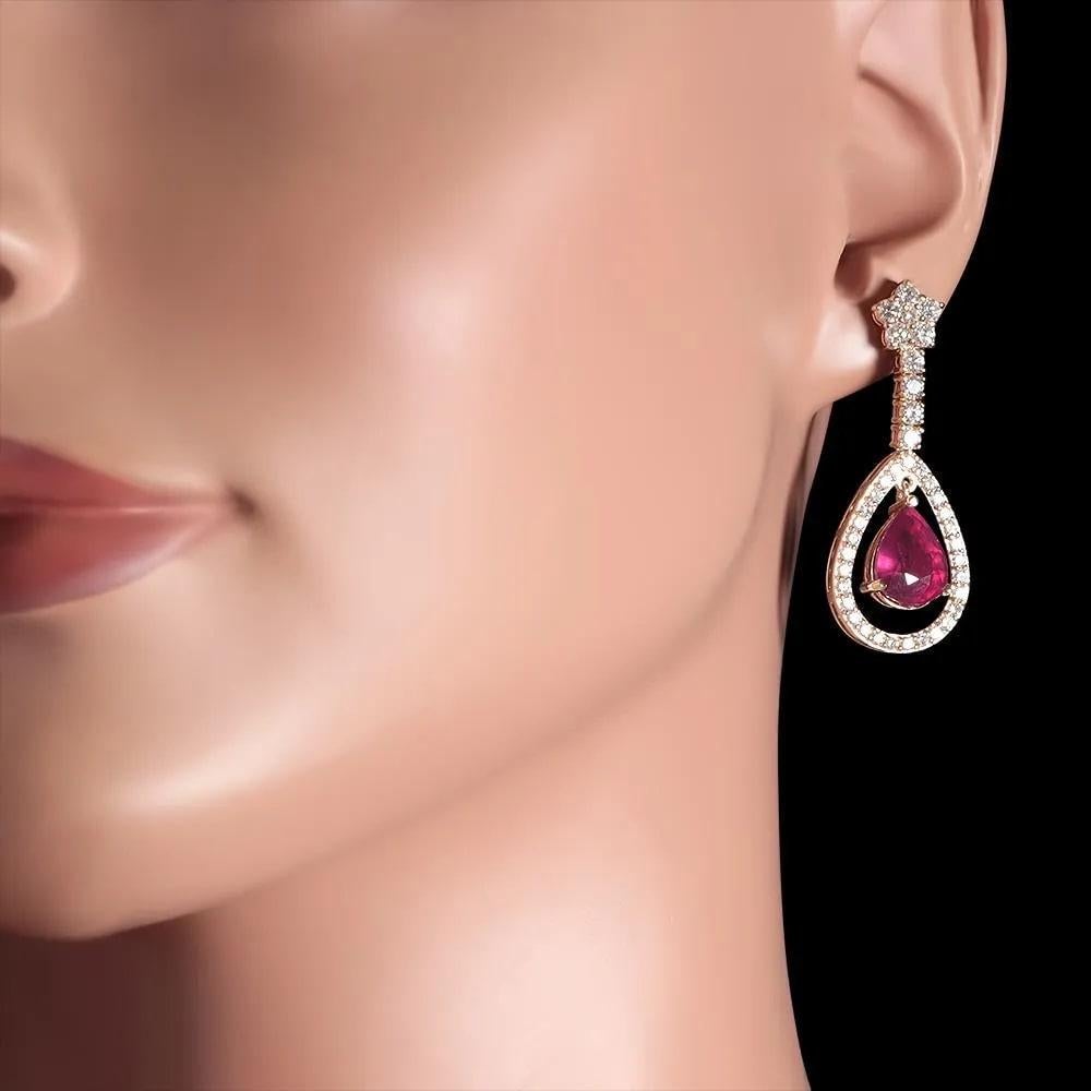 11.70Ct Natural Ruby and Diamond 14K Solid Yellow Gold Earrings In New Condition For Sale In Los Angeles, CA
