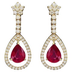 11.70Ct Natural Ruby and Diamond 14K Solid Yellow Gold Earrings