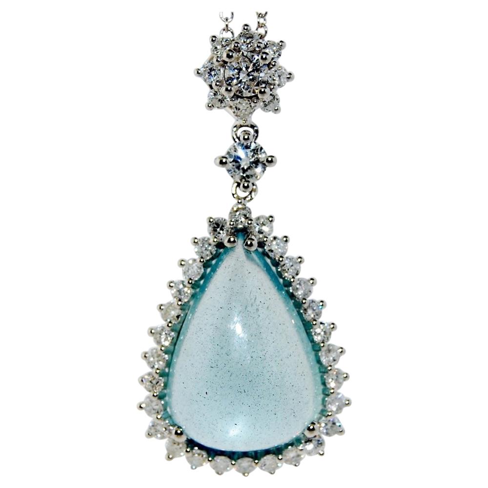 11.71 Carat Aquamarine Diamond Pendant Necklace, 14 Karat Gold For Sale