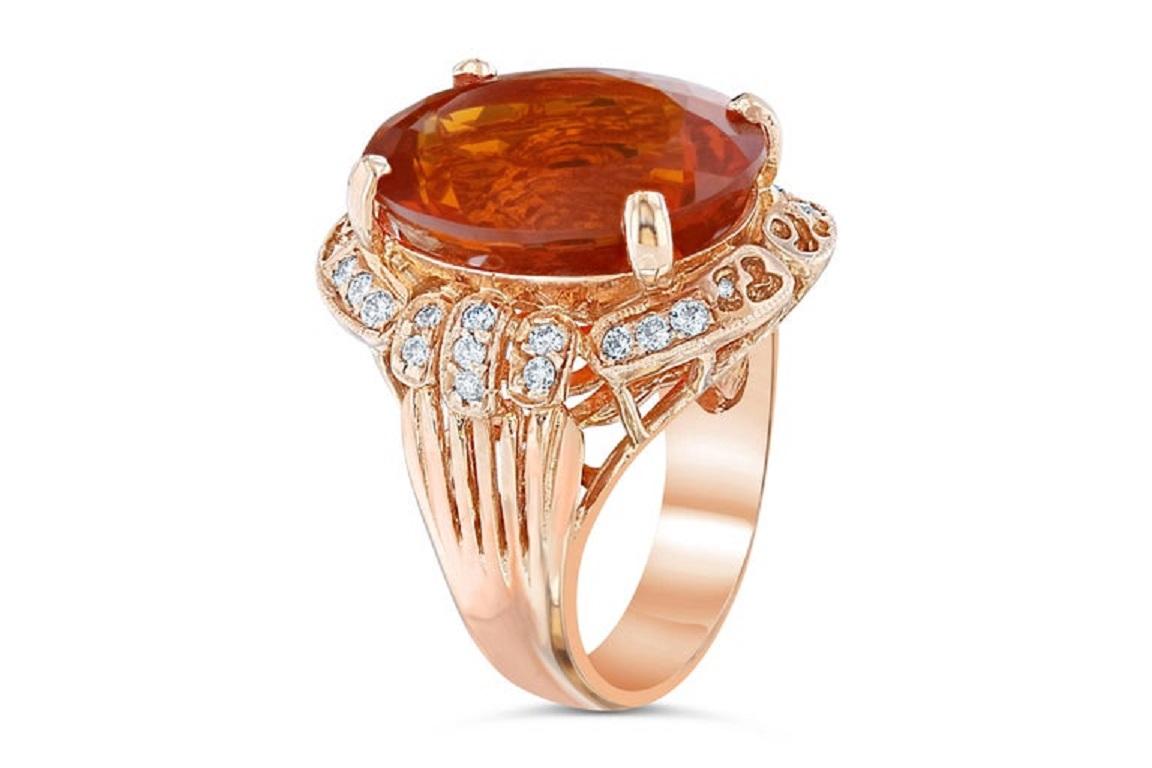 Modern 11.71 Carat Fire Opal Diamond 14 Karat Rose Gold Cocktail Ring