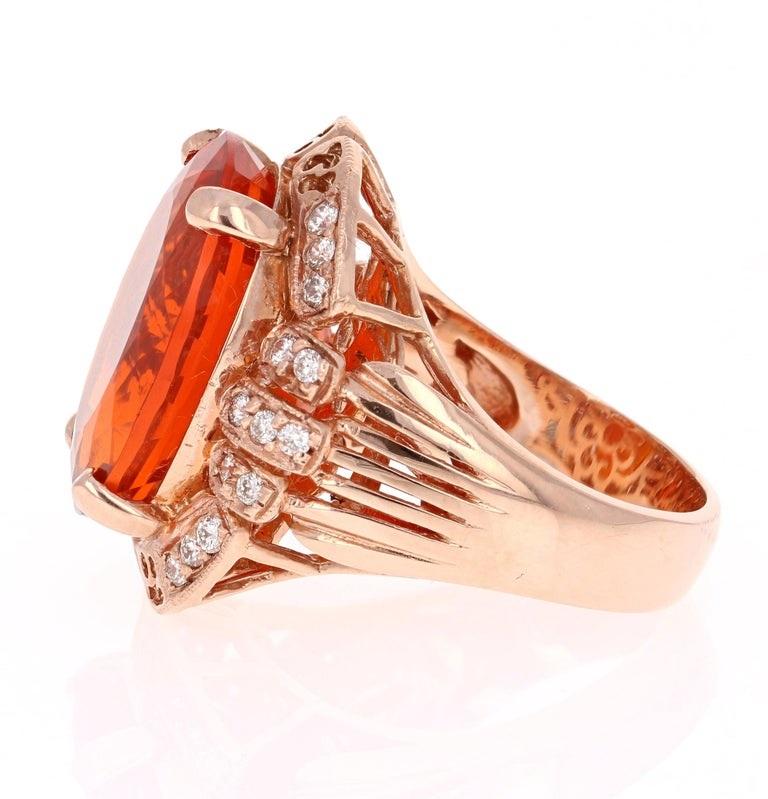 11.71 Carat Fire Opal Diamond 14 Karat Rose Gold Cocktail Ring In New Condition In Los Angeles, CA