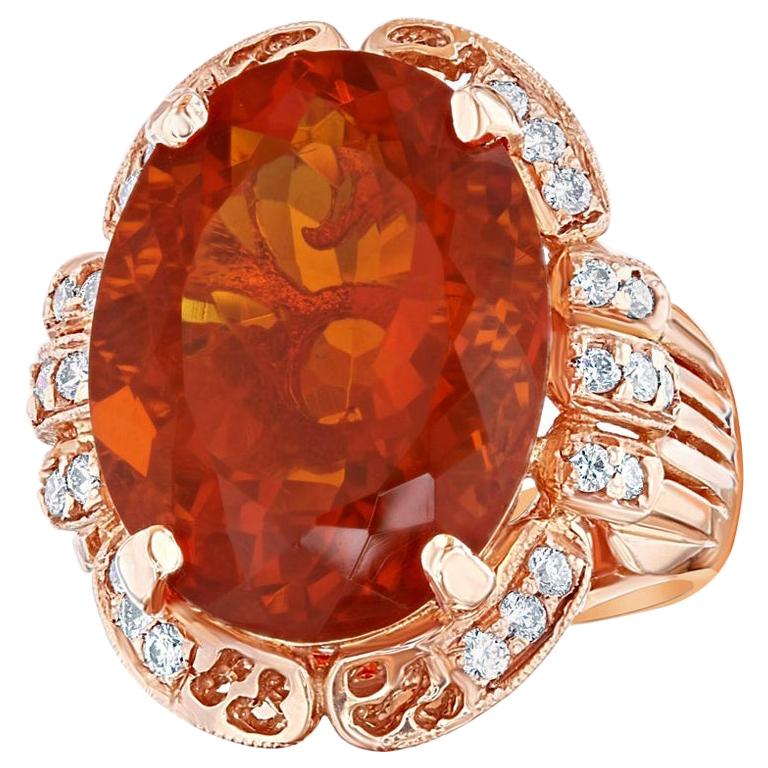 11.71 Carat Fire Opal Diamond 14 Karat Rose Gold Cocktail Ring
