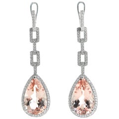 11.71 Carat Morganite and Diamonds Dangle Earrings in 18 Karat White Gold