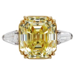 11,71 Karat IF intensiv gelber Diamant-Verlobungsring mit Smaragdschliff GIA Scarselli