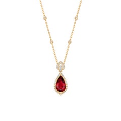 Sunita Nahata 11.72 Carat Rubellite Necklace in 18KYG with White Diamond