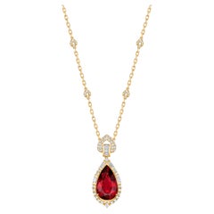 Sunita Nahata 11.72 Carat Rubellite Necklace in 18KYG with White Diamond